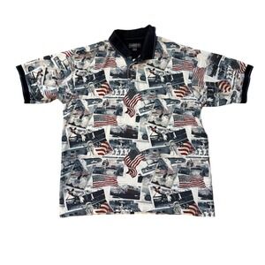 Vintage‎ Knights Sportswear Mens Large Polo Shirt WWII Pin Up Girl American Flag